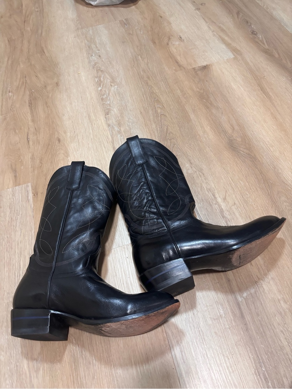 ALVIES Black Leather Western Cowboy Boots - Men size 10.5